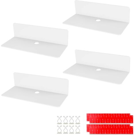 Lot de 4 étagères murales en acrylique blanc, 23 x 9,5 cm, étagères auto-adhésives sans perçage avec clips de câble pour bureau, salle de bain, cuisine, chambre [JUN]-AquaForge (1/5)