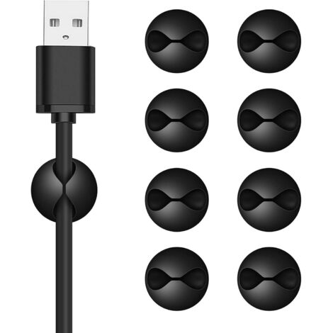 Lot de 8 clips de câble noirs, organiseur de câbles d'alimentation, gestion des câbles-AquaForge (1/5)