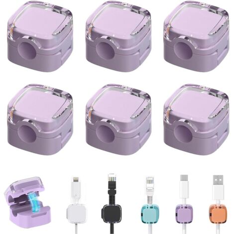 Lot de 6 clips magnétiques pour câbles avec ruban adhésif, organisateur de câbles pour chargeurs de bureau, violet-AquaForge (1/5)