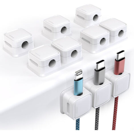 Attaches-câbles, lot de 6, organisateur de câbles magnétique à 10 trous avec adhésif, clips de gestion des câbles, pour câbles de chargement USB-AquaForge (1/5)