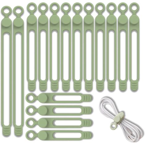 16 attaches de câble réutilisables en silicone, clips de câble en silicone, sangles de câble, légères, écologiques, pour câbles de charge, écouteurs, câbles de données (2x-AquaForge (1/5)