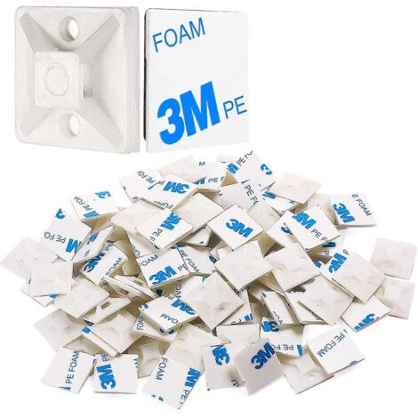 Lot de 100 attaches de câble autocollantes 3/4" blanches-AquaForge (1/5)