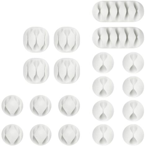 Attaches-câbles, support de câbles, ensemble d'organisation de câbles polyvalent pour bureau, câble d'alimentation, câble de chargement USB, chargeur, câble audio (Blanc 20 pièces)-AquaForge (1/5)