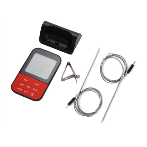 Thermomètre de cuisson numérique LCD avec double sonde et minuterie pour la cuisson, le four et le barbecue (base noire)-AquaForge (1/5)