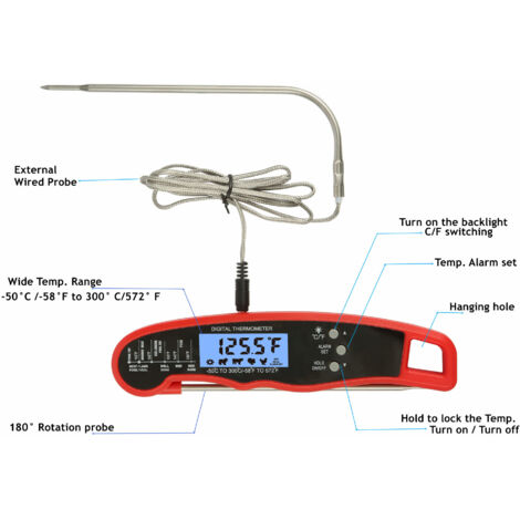 Thermomètre à double aiguille à grand écran, étanche, pour viande grillée et alarme alimentaire.-AquaForge (1/3)
