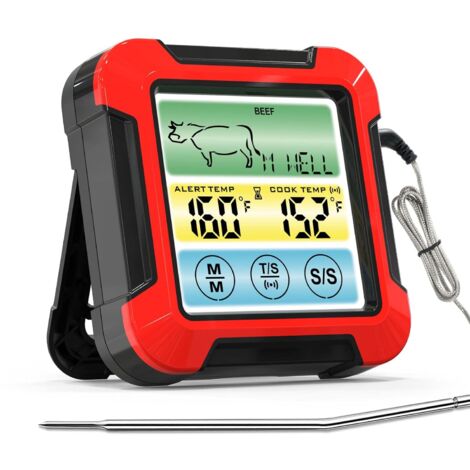 Thermomètre à viande numérique avec réglage de saveur, minuterie, alarme et dos magnétique, 1 sonde filaire, utilisable au four, compatible avec les grils, les barbecues et les fumoirs.-AquaForge (1/5)