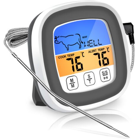 Thermomètre, minuterie et sonde étanche pour four à viande, barbecue et grill numériques LCD, écran tactile blanc et gris.-AquaForge (1/5)