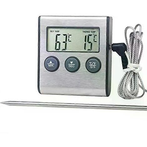 Thermomètre de cuisine numérique avec sonde, thermomètre intégré pour la cuisson des aliments, idéal pour la viande, le four, le barbecue et les grillades. Fonction minuteur.-AquaForge (1/5)