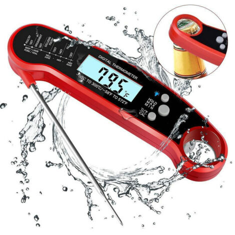 Thermomètre de cuisson, thermomètre alimentaire numérique à lecture instantanée, thermomètre à viande, thermomètre de cuisine avec sonde pliable (rouge)-AquaForge (1/3)