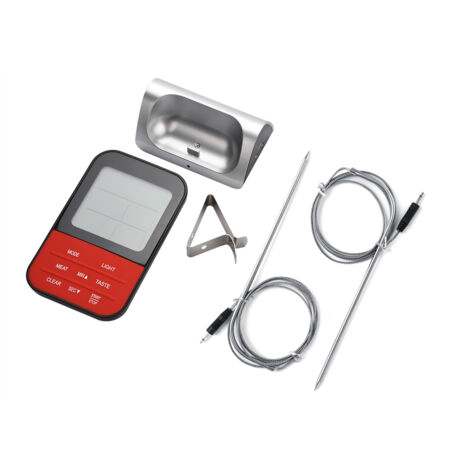 Thermomètre alimentaire numérique LCD avec double sonde et minuterie pour la cuisson, la pâtisserie et le barbecue (base argentée)-AquaForge (1/5)
