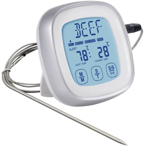 Thermomètre de four à écran tactile avec minuterie, thermomètre de cuisson numérique pour aliments et grillades, thermomètre de cuisine électronique avec 1 sonde et minuterie, argent et blanc.-AquaFor (1/5)