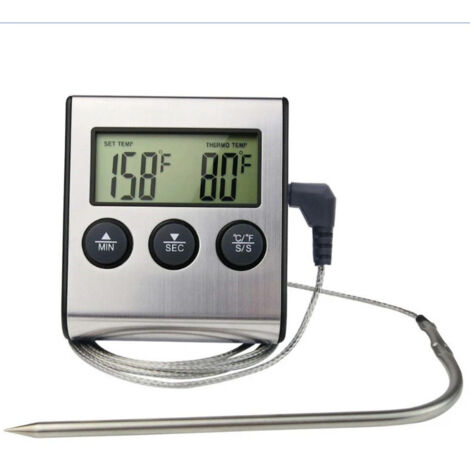 Thermomètre de cuisine électronique avec minuterie et sonde pour mesurer la température des viandes frites, de l'eau, du lait, du vin et autres liquides.-AquaForge (1/5)