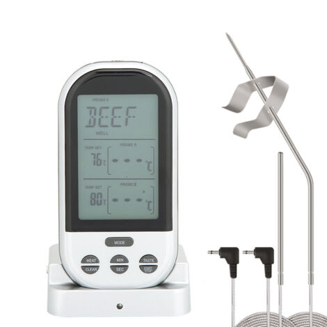 Thermomètre de cuisine à double sonde avec affichage numérique pour barbecue (gris argenté)-AquaForge (1/3)