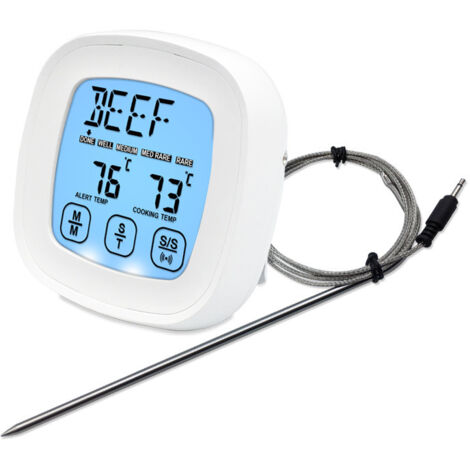 Thermomètre de four à écran tactile avec minuterie, thermomètre de cuisson numérique pour grillades, thermomètre électronique de cuisine avec 1 sonde et minuterie, blanc-AquaForge (1/4)