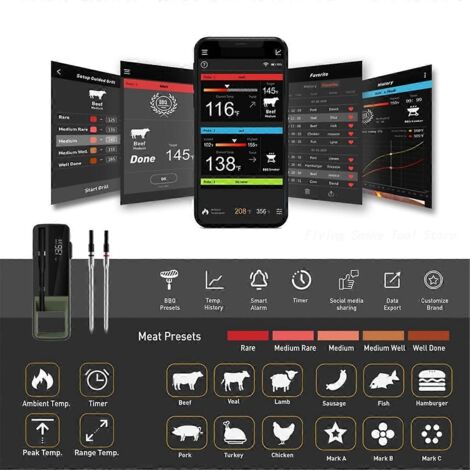 Thermomètre alimentaire sans fil pour viande, thermomètre numérique intelligent Bluetooth pour barbecue, idéal pour la cuisine, la cuisson au four et le gril.-AquaForge (1/5)