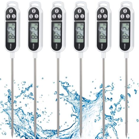 Lot de 6 thermomètres à viande avec lecture rapide et sonde longue, 24,5 cm (9,65 pouces), étanches, numériques, blancs.-AquaForge (1/5)