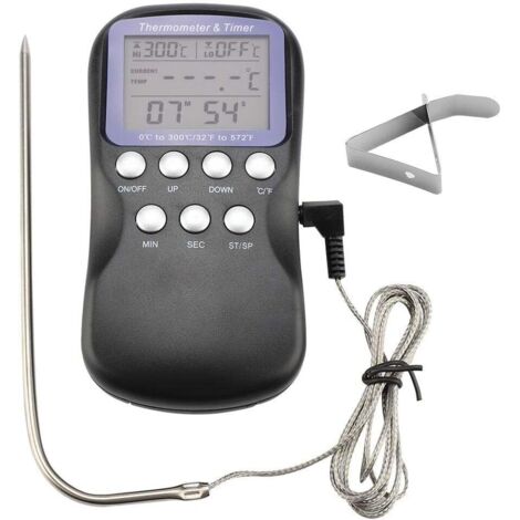 Thermomètre alimentaire numérique filaire pour barbecue, four à viande et grillades, avec grand écran LCD et sonde de cuisson.-AquaForge (1/5)