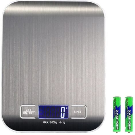 Balance de cuisine électronique portable en acier inoxydable, balance de table, balance alimentaire (pile argentée 5 kg/1 g)-AquaForge (1/5)