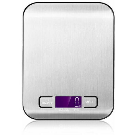 Balance de cuisine, balance alimentaire, balance de cuisine avec tare/écran LCD/acier inoxydable, capacité maximale 5 kg, précision de 1 g-AquaForge (1/5)