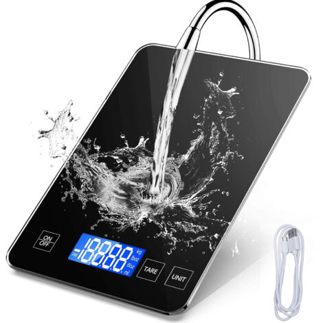Balance de cuisine numérique de 1 g à 15 kg, haute précision, écran LCD, grand plateau, fonction tare, noire-AquaForge (1/5)