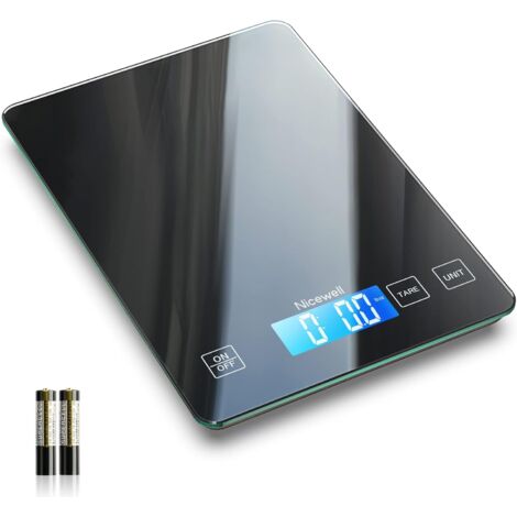 Balance numérique SMFood, pesée en grammes et en onces, 10 kg, idéale pour la cuisine et la pâtisserie, graduation précise à 1 g/0,1 oz, plateau élégant en verre trempé (noir).-AquaForge (1/5)