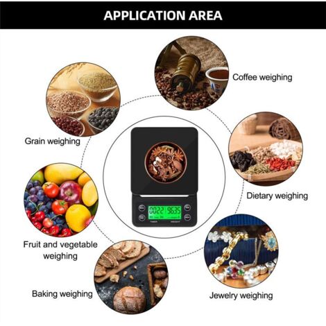 Balance à café filtre 5 kg/0,1 g avec minuteur, balance de cuisine électronique numérique portable, écran LCD, chargement USB-AquaForge (1/5)