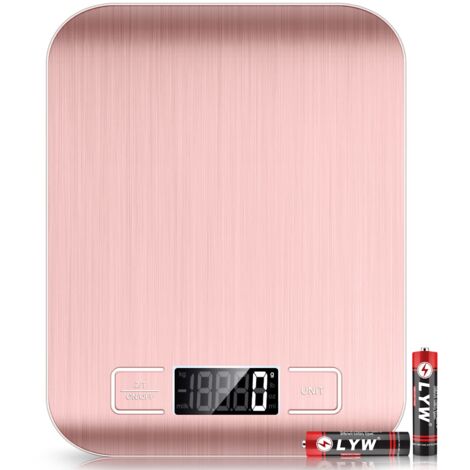 Balance de cuisine rose, 10 kg/22 lb, affichage numérique du poids en grammes et en onces, idéale pour la pâtisserie et la cuisine, graduation précise au 1 g/0,1 oz, acier inoxydable facile à nettoyer (1/5)