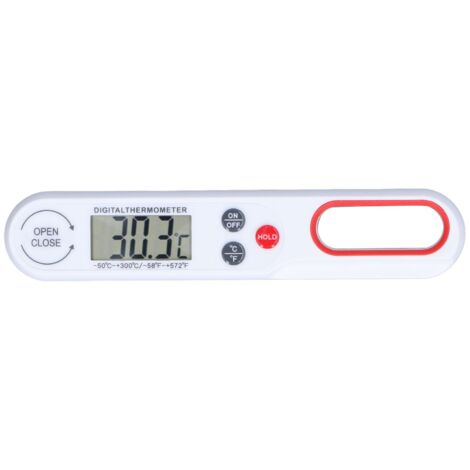 Thermomètre alimentaire numérique à lecture instantanée et précis, pliable, pour barbecue et grillades, avec piles (blanc).-AquaForge (1/5)