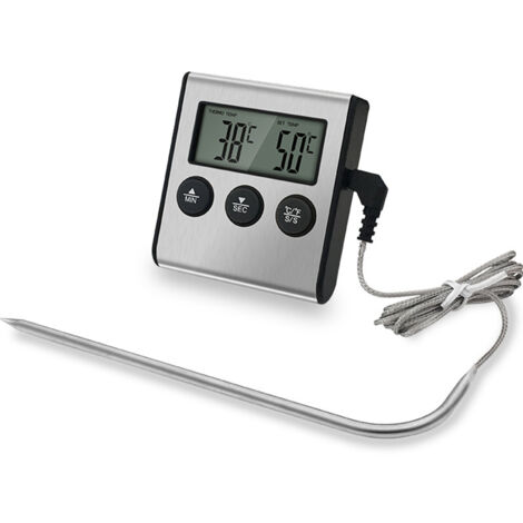 Thermomètre à viande numérique magnétique pour réfrigérateur avec minuterie, piles incluses, noir et argent - Thermomètre universel pour four, viande et grill-AquaForge (1/4)