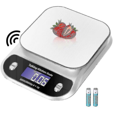 Balance de cuisine parlante, 5 kg/11 lb, balance numérique parlante avec affichage du poids en onces et en grammes, idéale pour la cuisine et la pâtisserie, voix claire et pure.-AquaForge