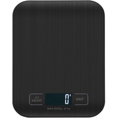 Balance de cuisine numérique, précision de mesure au 1 g près, avec écran LCD et fonction tare. (Noire - 5 kg)-AquaForge (1/5)
