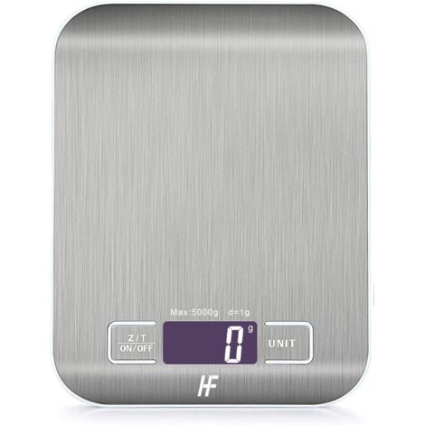 Balance de cuisine numérique 5 kg/1 g - Plateau en acier inoxydable, écran LCD rétroéclairé pour la maison et le bureau-AquaForge (1/5)