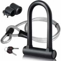Antivol en U pour vélos, antivol en U + câble en acier avec support, antivol en U flexible 2 en 1 pour vélos, câble en acier-AquaForge
