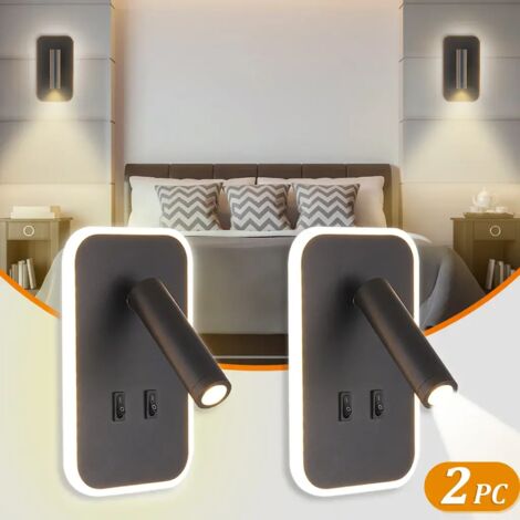 Due applique a LED con interruttore, in stile moderno include anche un'applique girevole da 3W, utilizzabile come lampada da lettura o da comodino, a luce bianca. (1/5)