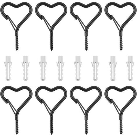 Un set di 8 ganci a forma di Q con anelli di sicurezza, resistenti al vento, adatti per luci da esterno, a forma di cuore... (1/4)
