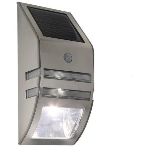 Lampada solare con sensore di movimento, 2 applique a LED per vialetto, illuminazione di sicurezza per giardino, argento
