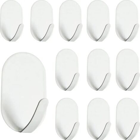Ganci portasciugamani autoadesivi, confezione da 12, ganci specifici per il bagno, adatti per bagni, servizi igienici e cucine (bianchi). (1/3)