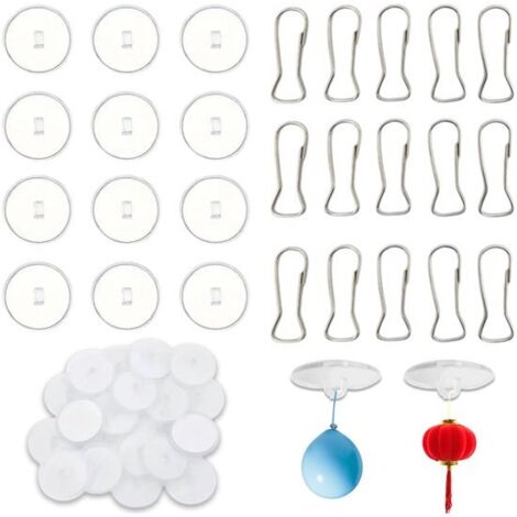 Set di 100 ganci trasparenti, rotondi e autoadesivi da appendere al soffitto, che non richiedono forature e sono ideali per decorazioni d'interni e feste. (1/5)