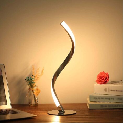 Lampada a spirale, lampada da tavolo a spirale, luce notturna da comodino, luce d'atmosfera, lampada da lettura, luce notturna decorativa, lampada a forma di S - argento