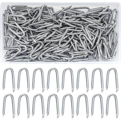 Chiodi per recinzione in filo d'acciaio, diametro 3,5 cm (200 pezzi), chiodi di fissaggio zincati a forma di U. (1/5)