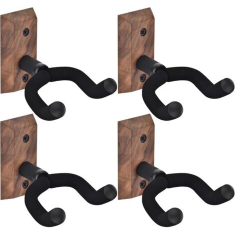 Set di 4 ganci per chitarra - 14 x 10,3 x 5,1 cm - Supporto da parete per chitarra - Adatto per chitarre elettriche, bassi e chitarre acustiche - Gancio girevole - Realizzato in legno e metallo - Staf (1/5)