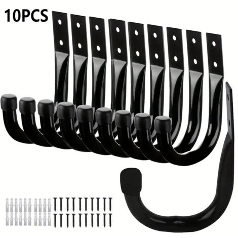 Set di 10 ganci da parete in metallo resistenti  Ganci a J neri  Per garage/interni/esterni  Capacità di carico pratica