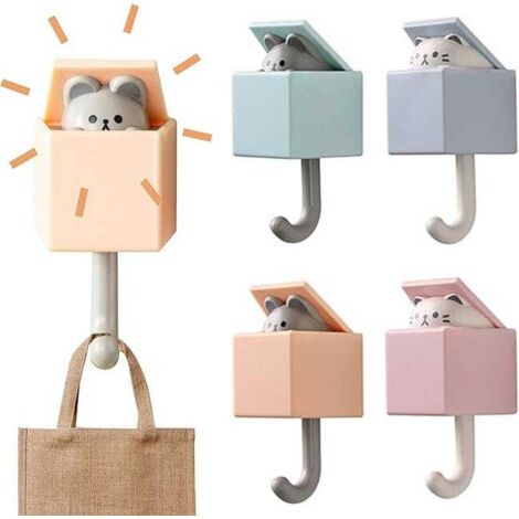 Set di 4 ganci da parete autoadesivi in ABS a forma di gatto, adatti per appendere chiavi, cappelli, bastoni, ecc. (1/3)