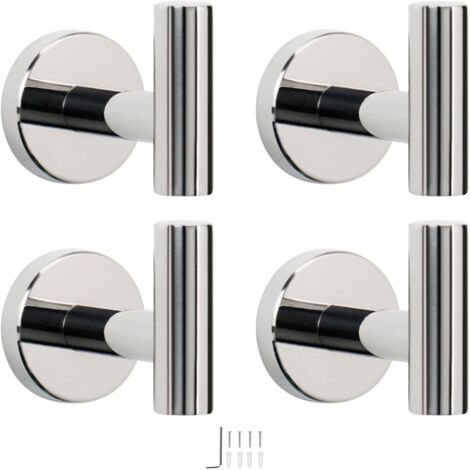 Ganci portasciugamani - Ganci per accappatoi in acciaio inox, ganci resistenti per bagno, soggiorno, cucina d'albergo, garage, montaggio a parete (finitura cromata, 4 pezzi)