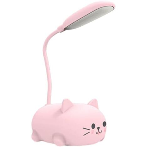 Lampada da scrivania ergonomica con collo flessibile e design regolabile multi-angolo. Piccola lampada da scrivania in ABS per bambini, con design a gatto rosa. (1/5)