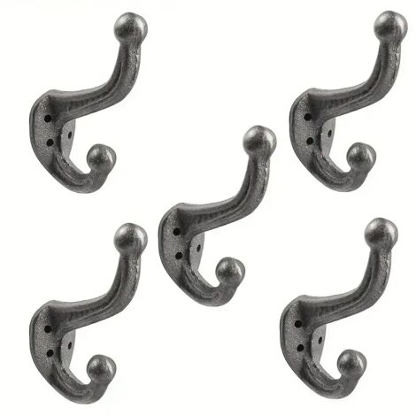 Set di 5 ganci da parete in ghisa Design a doppia testa Nero anticato Decorazione vintage Per riporre vestiti e cappelli (1/5)