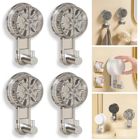 Ganci a ventosa per il bagno, set da 4 - Ganci a ventosa potenti, non danneggiano le pareti, possono appendere asciugamani e rasoi, facili da installare, riutilizzabili, grigio trasparente.
