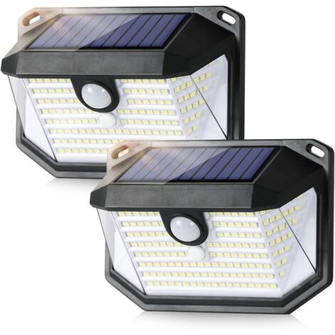 Faro solare da esterno con sensore di movimento, impermeabile IP65, faretto a LED, applique da esterno, riflettore solare, adatto per giardini, garage, tettoie per auto, patii e case, nero [confezione (1/5)