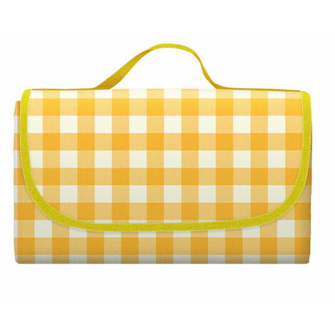 Telo da picnic per esterni, telo da spiaggia extra-large, pieghevole, leggero, impermeabile, 150 cm x 200 cm, adatto per spiagge, campeggio, escursioni, parchi, terrazze (giallo). (1/4)