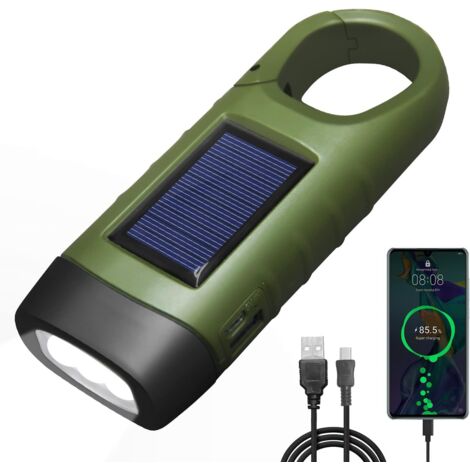 Torcia a LED ricaricabile tramite USB, torcia generatrice per ricaricare cellulari, torcia ricaricabile a energia solare con clip da trekking, adatta per situazioni di emergenza/attività all'aperto/ca (1/5)